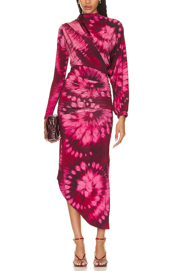 Claudia Tie Dye Print Ruched Midi Dress (multiple Ways To Wear)