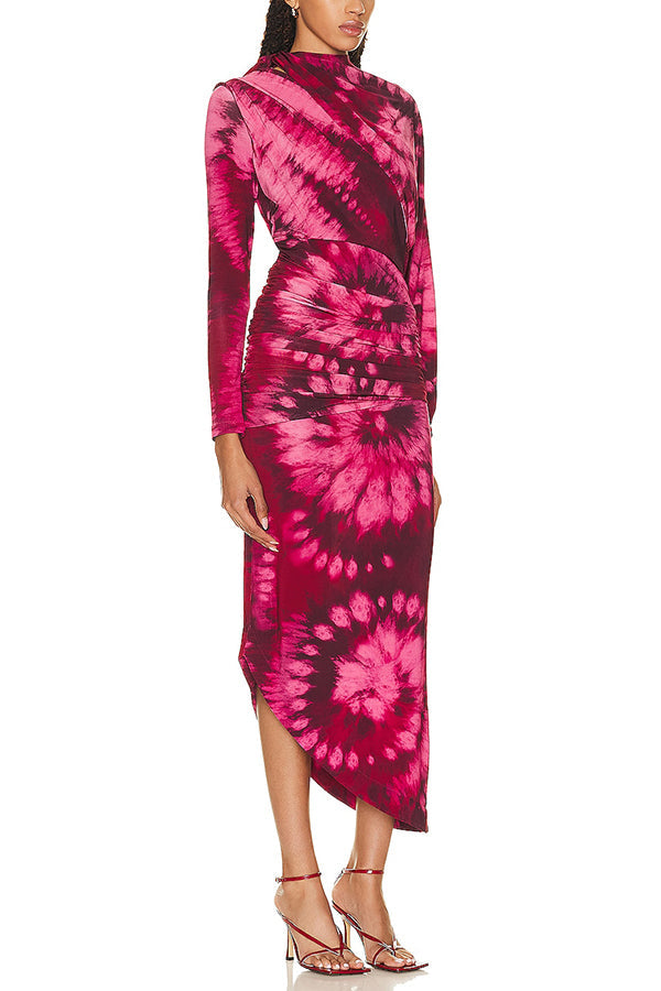 Claudia Tie Dye Print Ruched Midi Dress (multiple Ways To Wear)