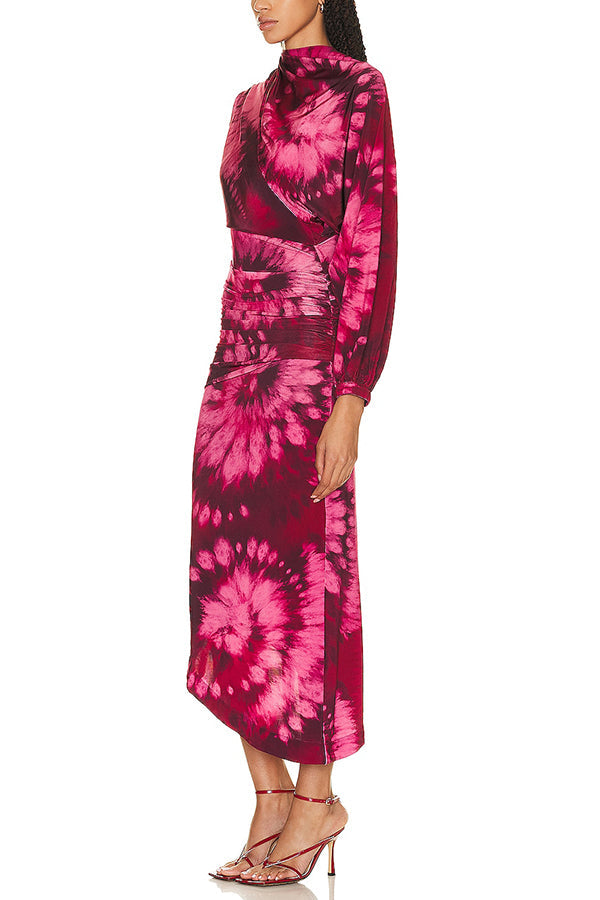 Claudia Tie Dye Print Ruched Midi Dress (multiple Ways To Wear)