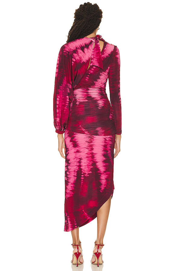 Claudia Tie Dye Print Ruched Midi Dress (multiple Ways To Wear)