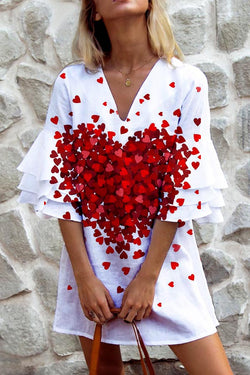 Valentine's Day Heart Print V-Neck Dress