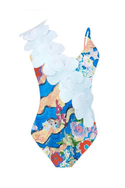 Watercolor Printed One-Piece Swimsuit + Cover Skirt