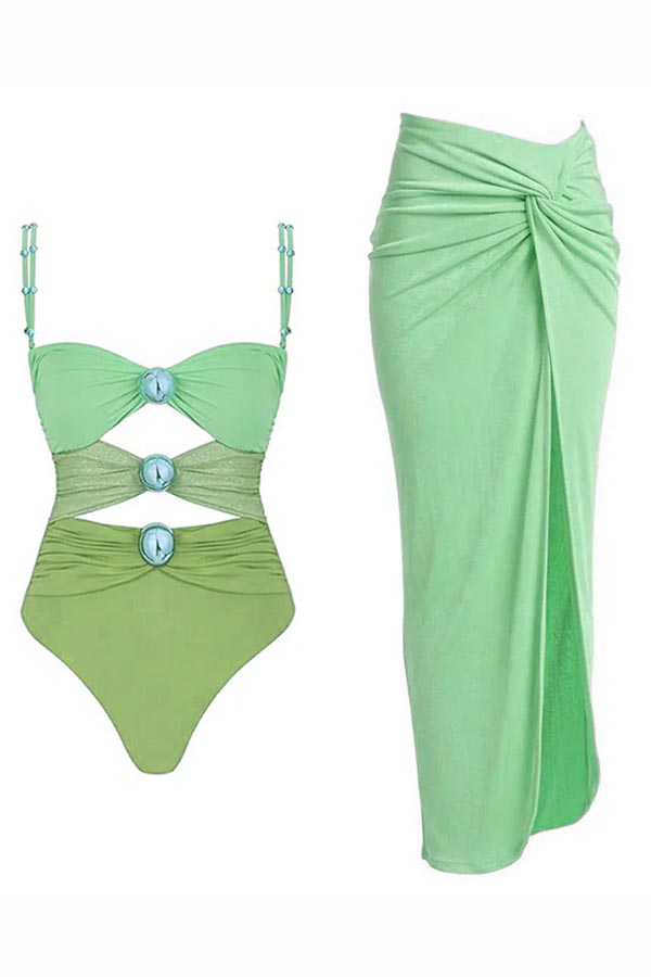 FULLFITALL - Green Prism Sarong Front One Piece Swimsuit