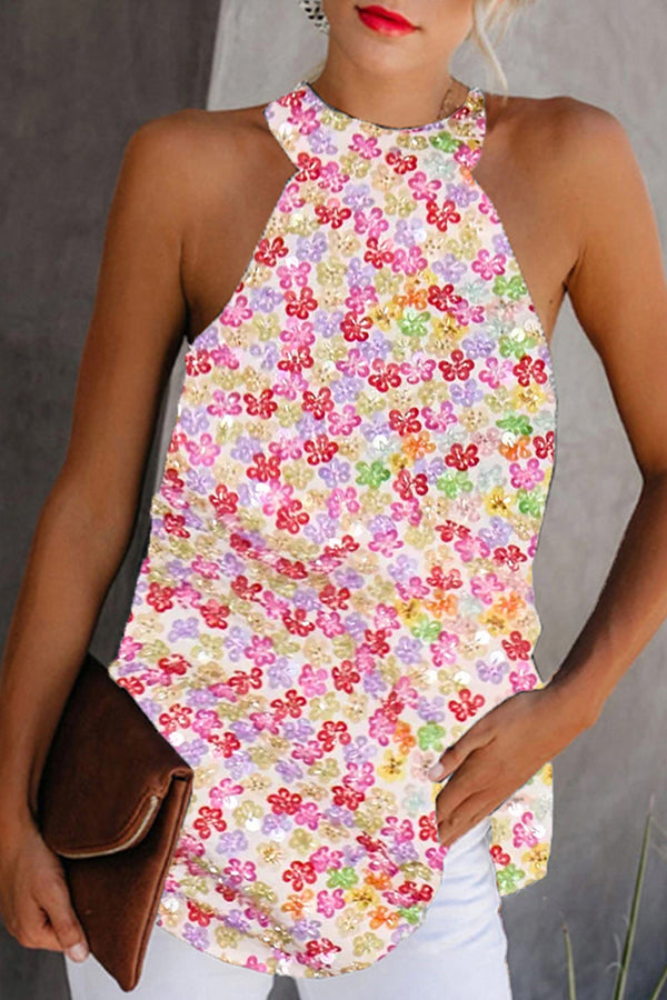 Colorful Sequin Flower Camisole