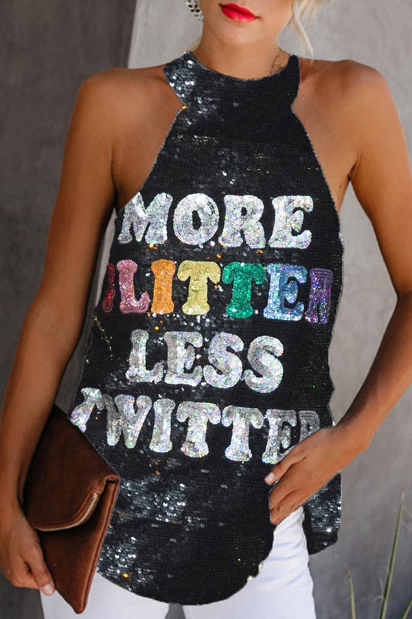 Life Attitude Slogan Sequin Camisole