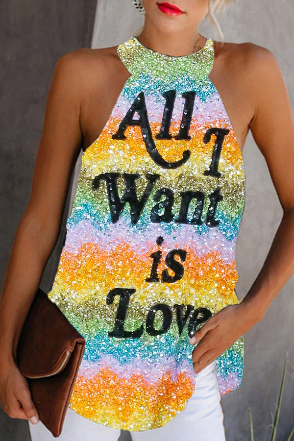 Life Attitude Slogan Sequined Colorful Camisole