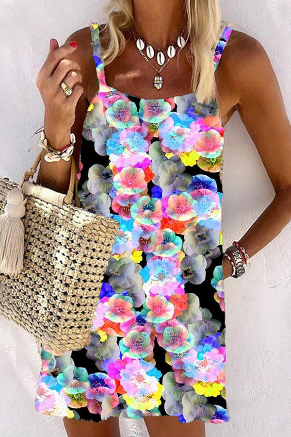 Technological Colorful Floral Spaghetti Strap Mini Dress