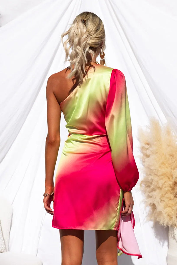 Ombre One-Shoulder Satin Dress