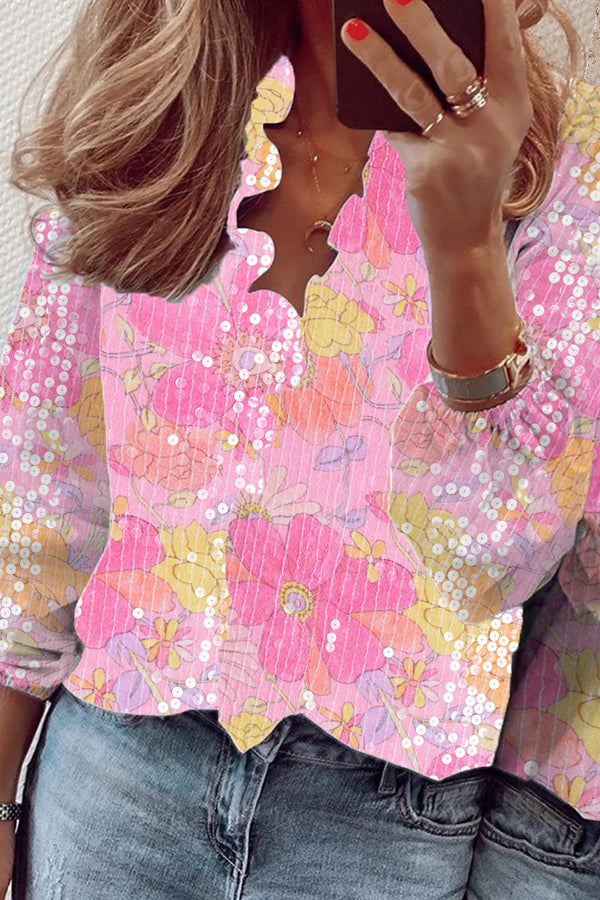 Floral Sequined Earring Shirt