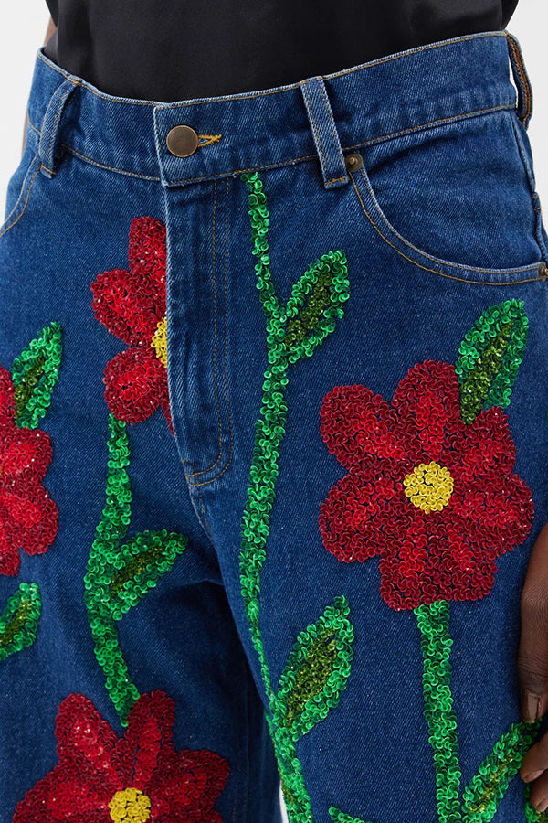 Forget-Me-Not Sequinned Flared Jeans