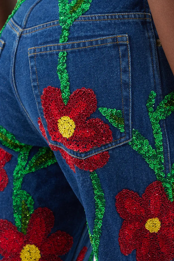 Forget-Me-Not Sequinned Flared Jeans