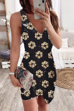 Floral-Sequinned Black Mini Dress