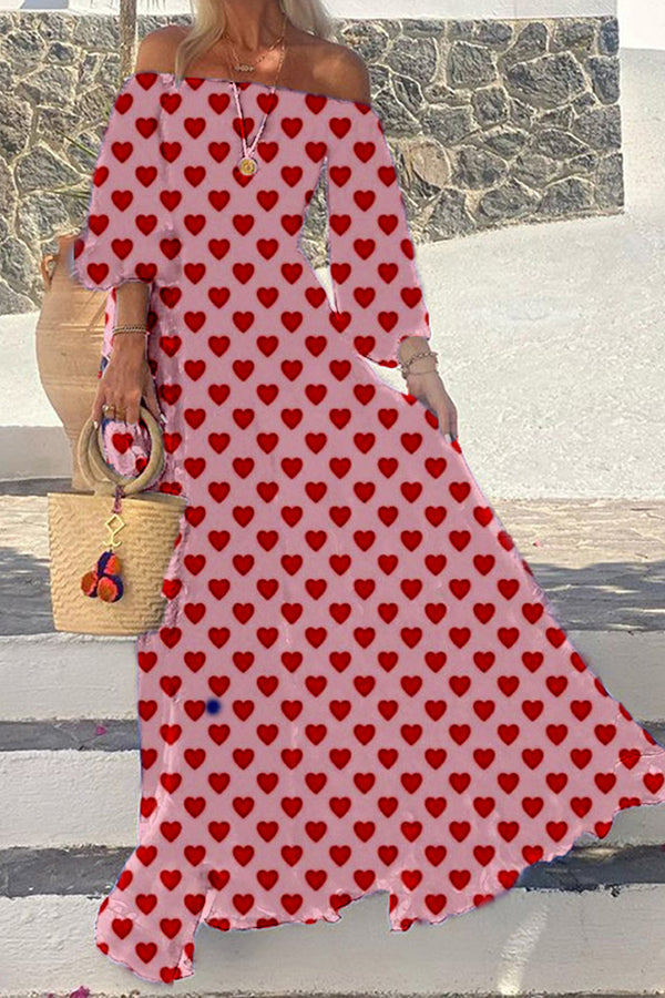 Heart Polka Dot Off-The-Shoulder Maxi Dress