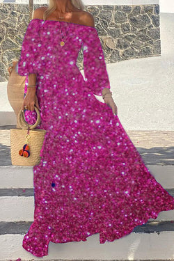 Date Rose Sequin Off-Shoulder Maxi Dress