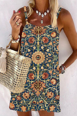 Ethnic Print Spaghetti Strap Mini Dress