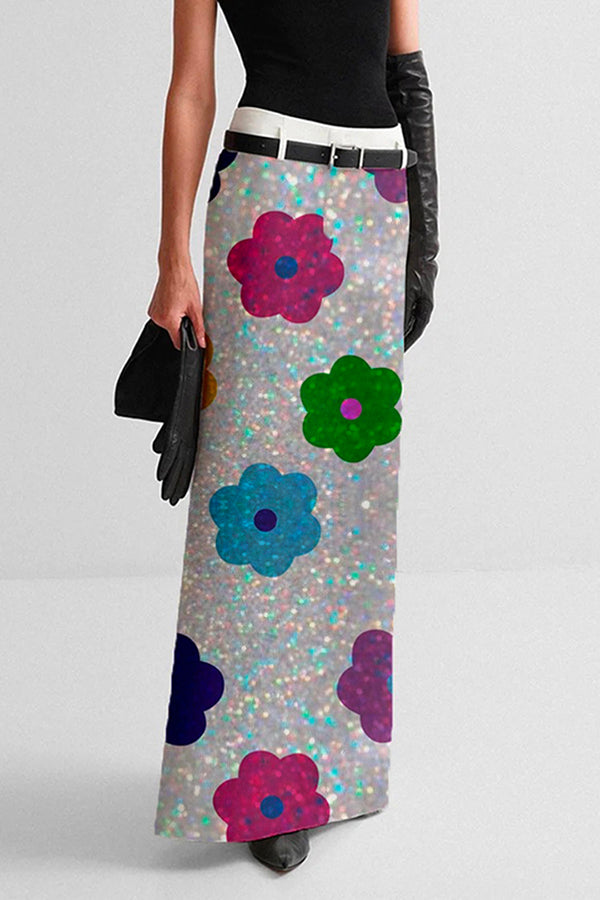 Urban Regular Fit Flower-Sequin Embroidery Skirt With No Belt