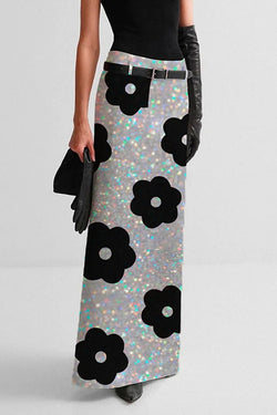 Urban Regular Fit Flower-Sequin Embroidery Skirt With No Belt