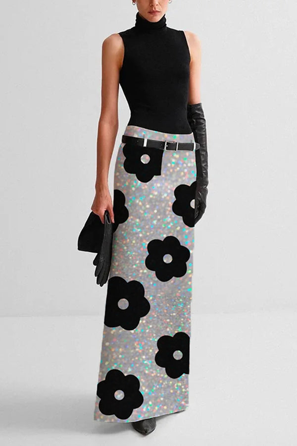 Urban Regular Fit Flower-Sequin Embroidery Skirt With No Belt