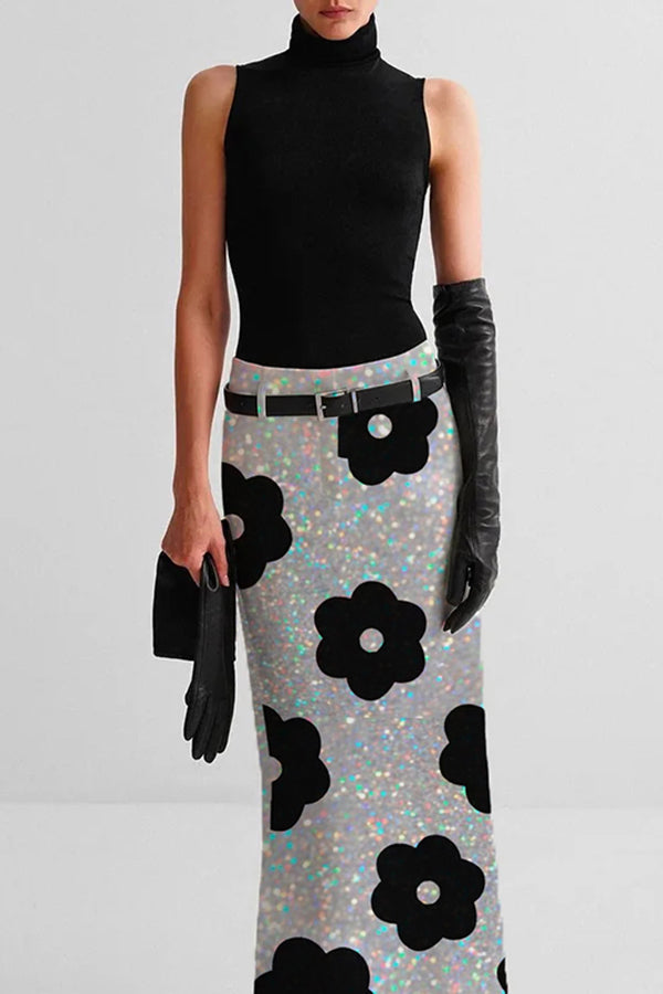 Urban Regular Fit Flower-Sequin Embroidery Skirt With No Belt