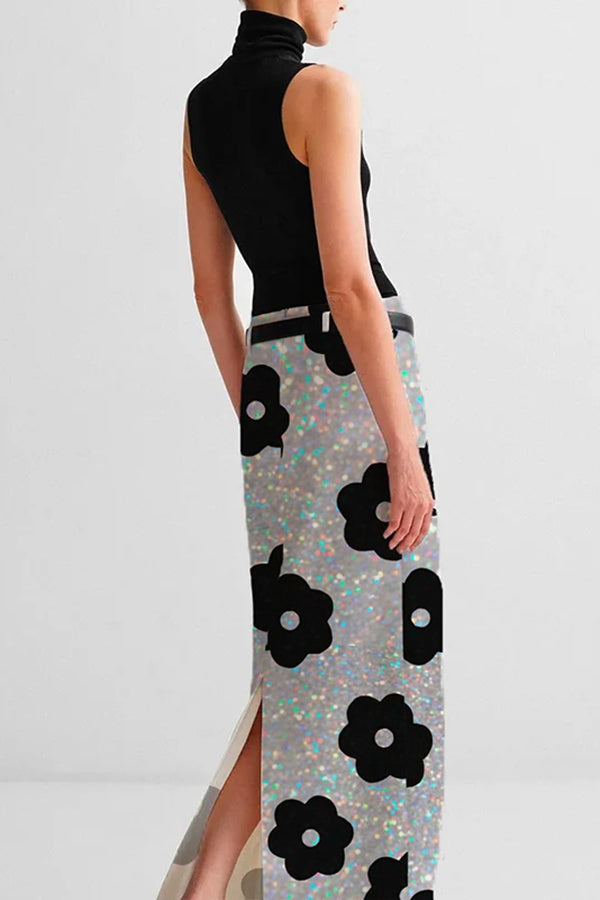 Urban Regular Fit Flower-Sequin Embroidery Skirt With No Belt