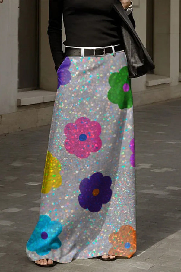 Urban Regular Fit Flower-Sequin Embroidery Skirt With No Belt