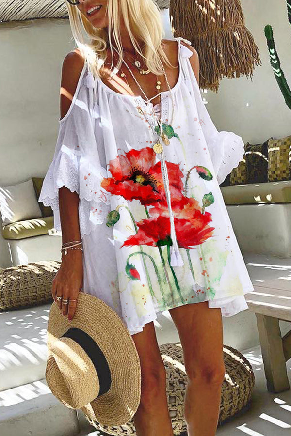 Printed Bohemian Linen And Cotton-Blend Mini Dress