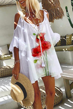 Printed Bohemian Linen And Cotton-Blend Mini Dress