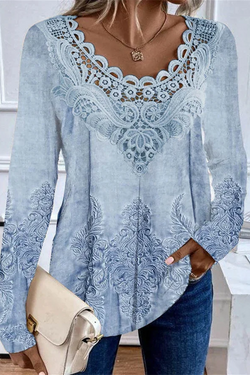 Lace Casual Abstract Printed Shirt