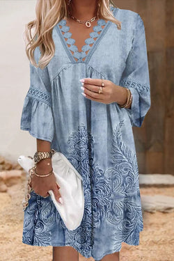 Casual Loose Lace Random Print Dress