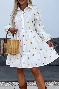 Spring Daisy White Shirt Dress