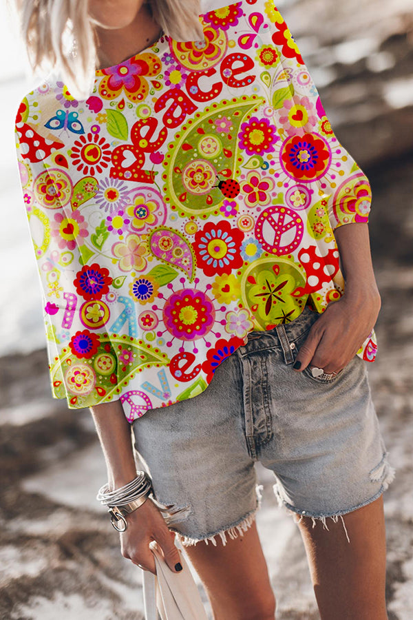 Breathable Lightweight Cotton T-Shirt With Colorful Floral Print