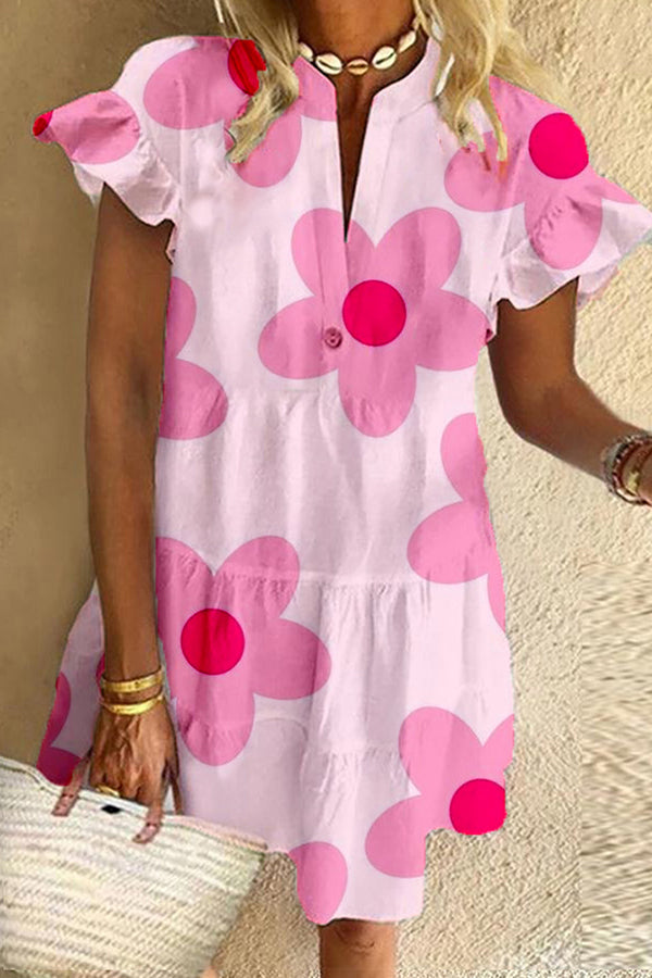 Hot Pink Floral Print Cotton Dress