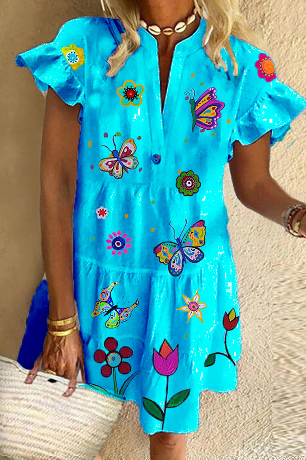 Art Print Blue Cotton Dress