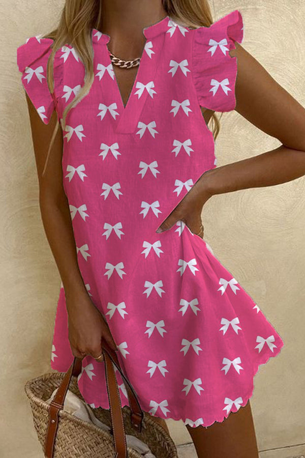 Hot Pink Bow-Print Linen And Cotton-Blend Dress