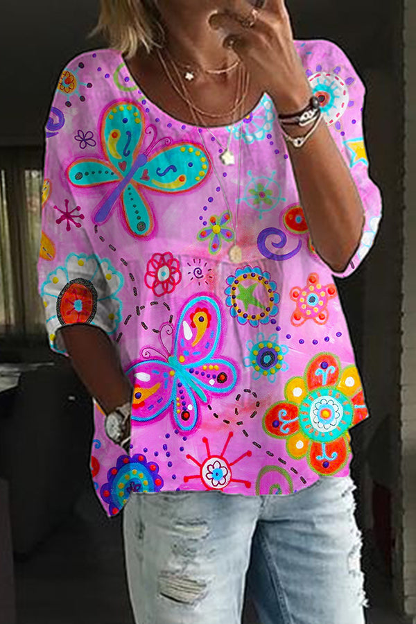 Colorful Printed Linen T-Shirt