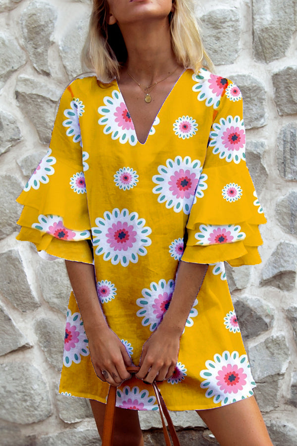 Yellow Floral-Print Cotton And Linen-Blend Dress