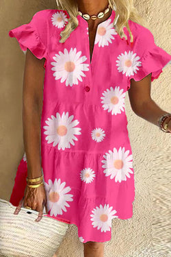 Hot Pink Daisy Print Mini Dress