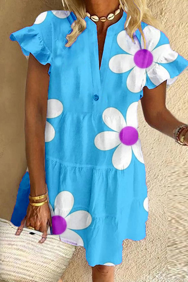 Light Blue Cute Floral Print Dress