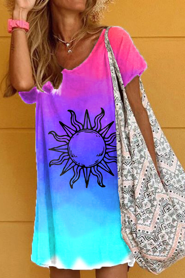 Colorful Printed Cotton T-Shirt Dress