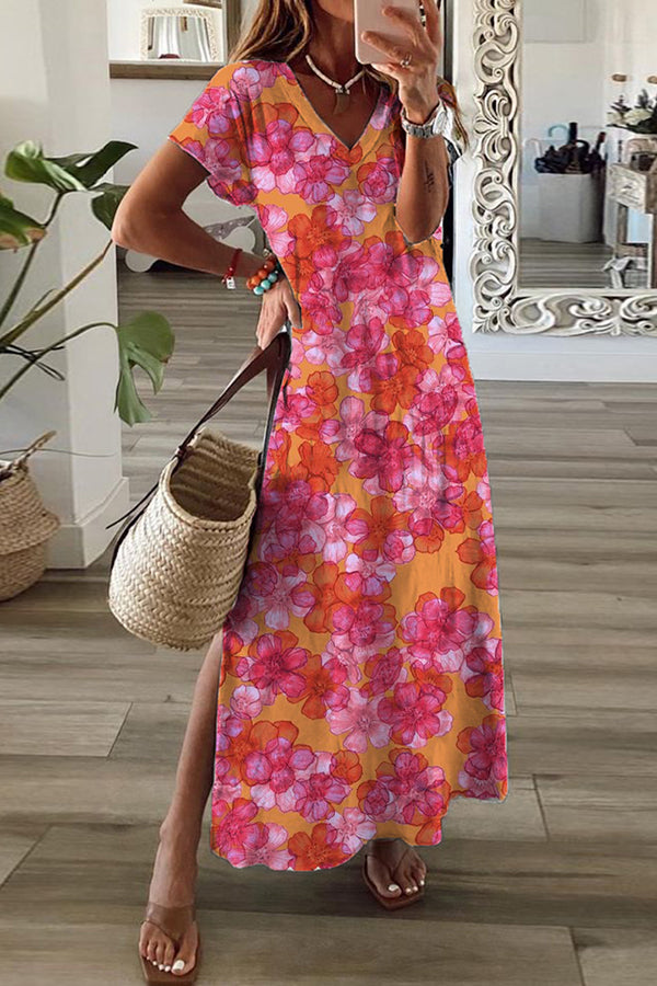 Artistic Floral Print Cotton T-Shirt Dress