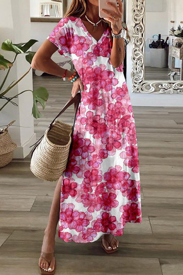 Artistic Floral Print Cotton T-Shirt Dress