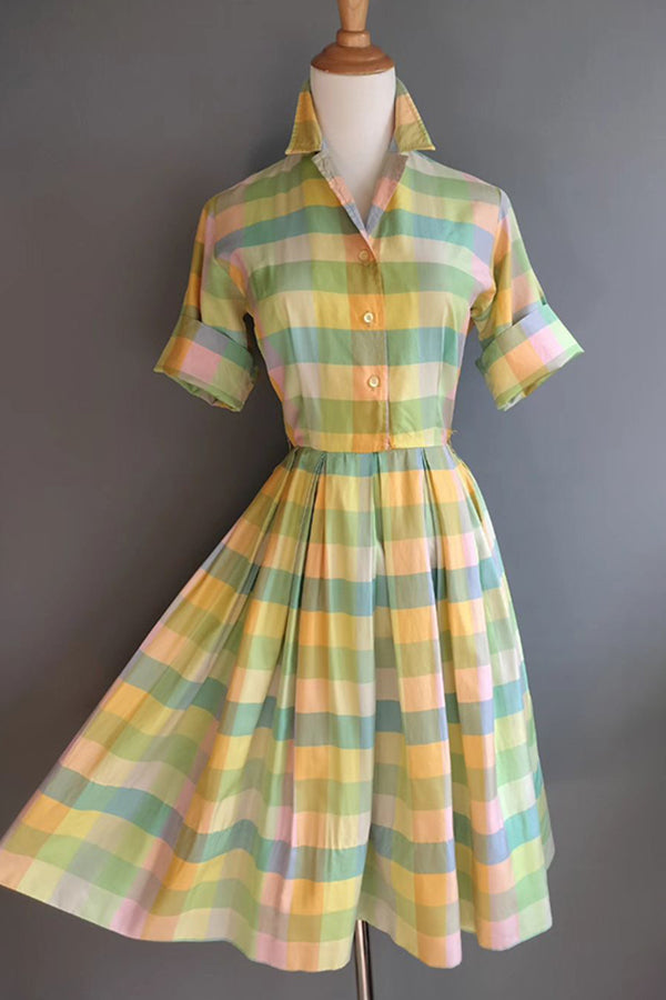 Exquisite Pastel Rainbow Silk Shirtdress