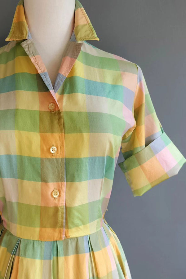 Exquisite Pastel Rainbow Silk Shirtdress