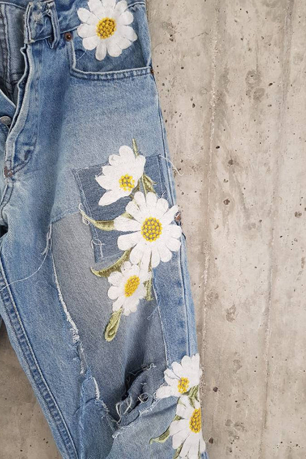 Floral Embroidered Patch Jeans