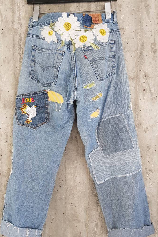 Floral Embroidered Patch Jeans