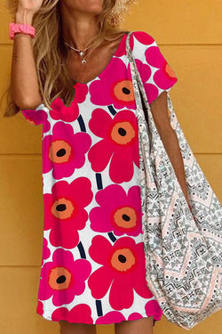 Classic Floral Print Cotton T-Shirt Dress