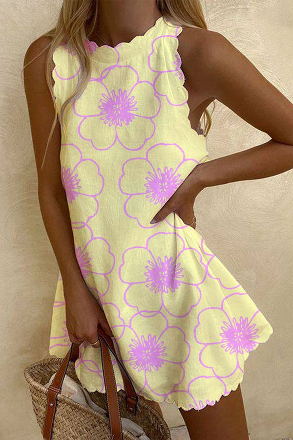 Cream Yellow Printed Linen Dress