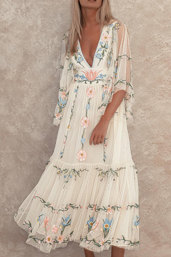 Floral Embroidered Mesh Dress