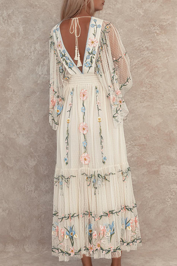 Floral Embroidered Mesh Dress