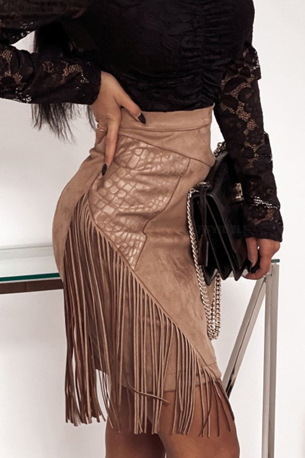 Irregular high-waisted skirt with fringed panels